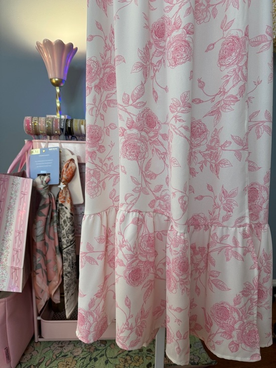 111 • Elizabeth Blush Roses Romantic Pink Floral Maxi Dress with Puff Sleeves - Picture 6 of 12